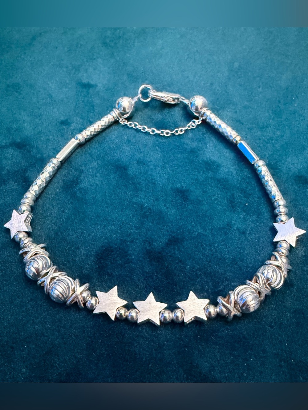 🥀Sterling Silver Star Bracelet with Safety Chain 🥀mid size🥀